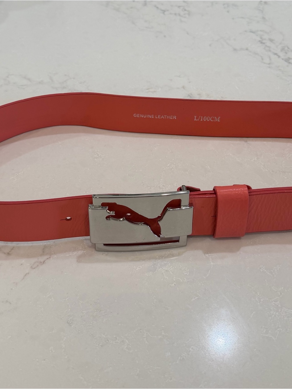Puma Men's Coral Leather Belt with Silver Buckle